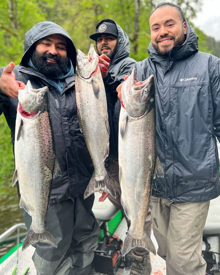 Three anglers with a limit of spring Chinook